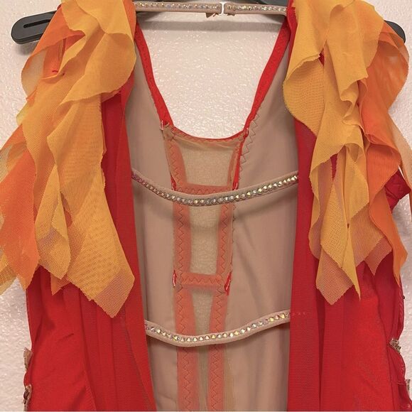 Fire flame Custom Solo lyrical embellished rhinestone Dance Costume LA adult - Picture 7 of 15